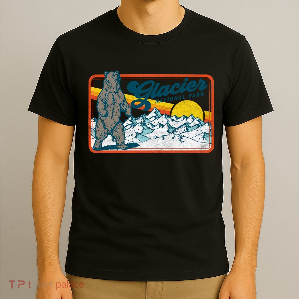 Retro Glacier National Park 80's Bear Graphic 80s Meaningful Gift T-Shirt