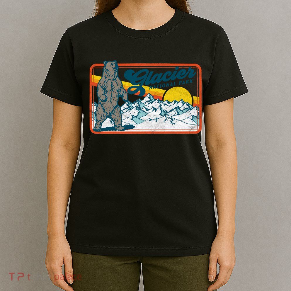 Retro Glacier National Park 80's Bear Graphic 80s Meaningful Gift T-Shirt