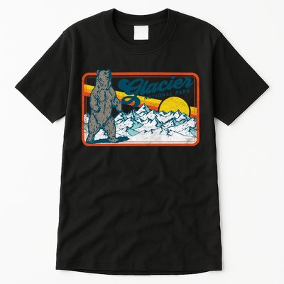 Retro Glacier National Park 80's Bear Graphic 80s Meaningful Gift Tall T-Shirt