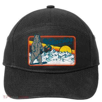 Retro Glacier National Park 80's Bear Graphic 80s Meaningful Gift 7-Panel Snapback Hat