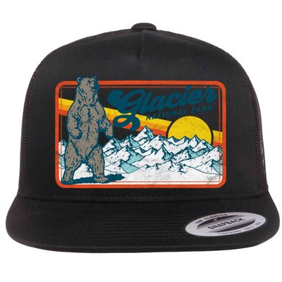Retro Glacier National Park 80's Bear Graphic 80s Meaningful Gift Flatbill Hat