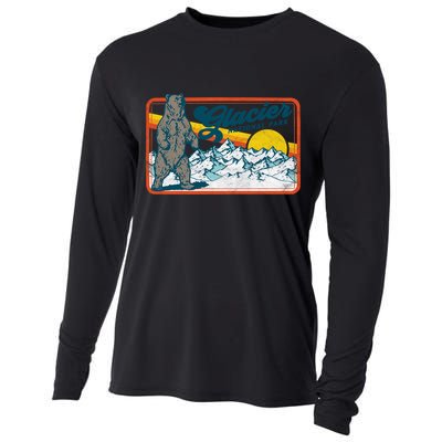 Retro Glacier National Park 80's Bear Graphic 80s Meaningful Gift Cooling Performance Long Sleeve Crew