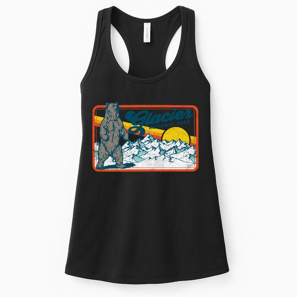 Retro Glacier National Park 80's Bear Graphic 80s Meaningful Gift Womens Tank Top