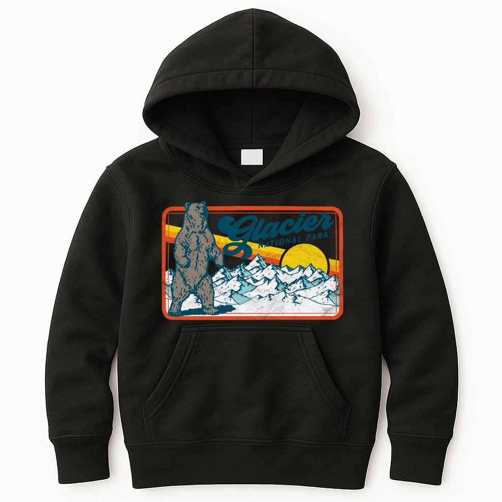 Retro Glacier National Park 80's Bear Graphic 80s Meaningful Gift Kids Hoodie