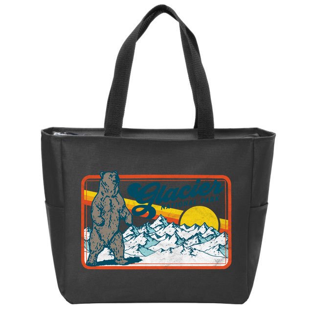Retro Glacier National Park 80's Bear Graphic 80s Meaningful Gift Zip Tote Bag
