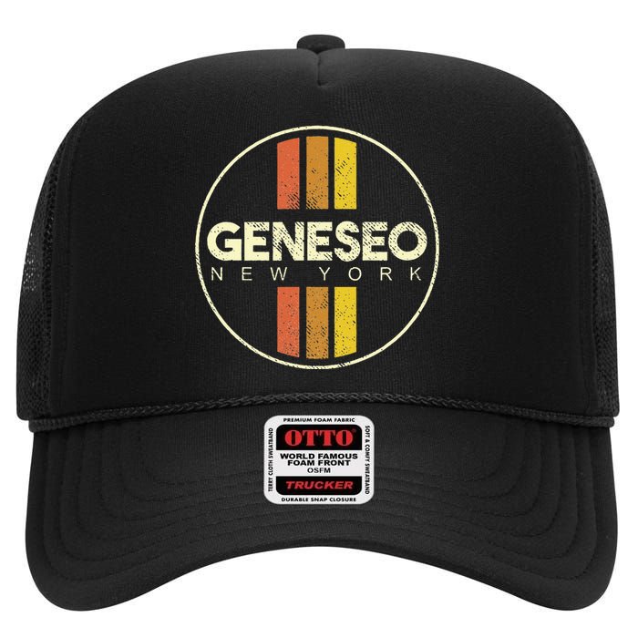 Retro Geneseo New York High Crown Mesh Back Trucker Hat