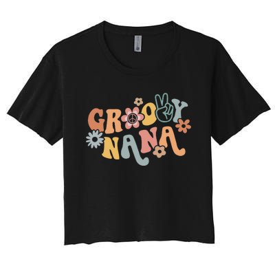 Retro Groovy Nana Matching Family 1st Birthday Party Women's Crop Top Tee