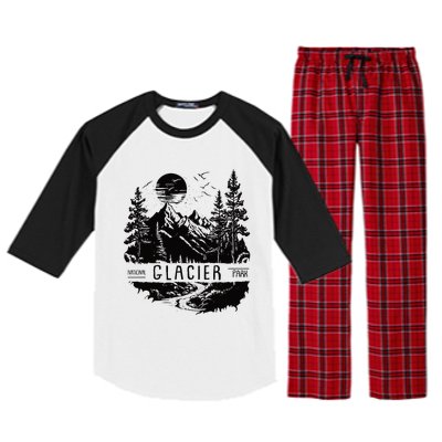 Retro Glacier National Park Us Vintage Glacier Raglan Sleeve Pajama Set