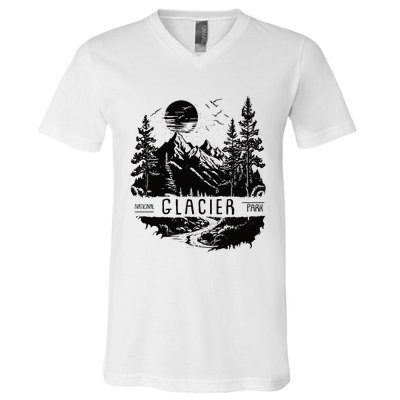 Retro Glacier National Park Us Vintage Glacier V-Neck T-Shirt