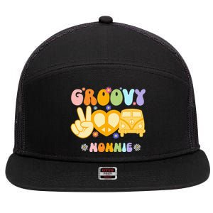 Retro Groovy Nonnie Grandma Family Matching Mothers Day 7 Panel Mesh Trucker Snapback Hat