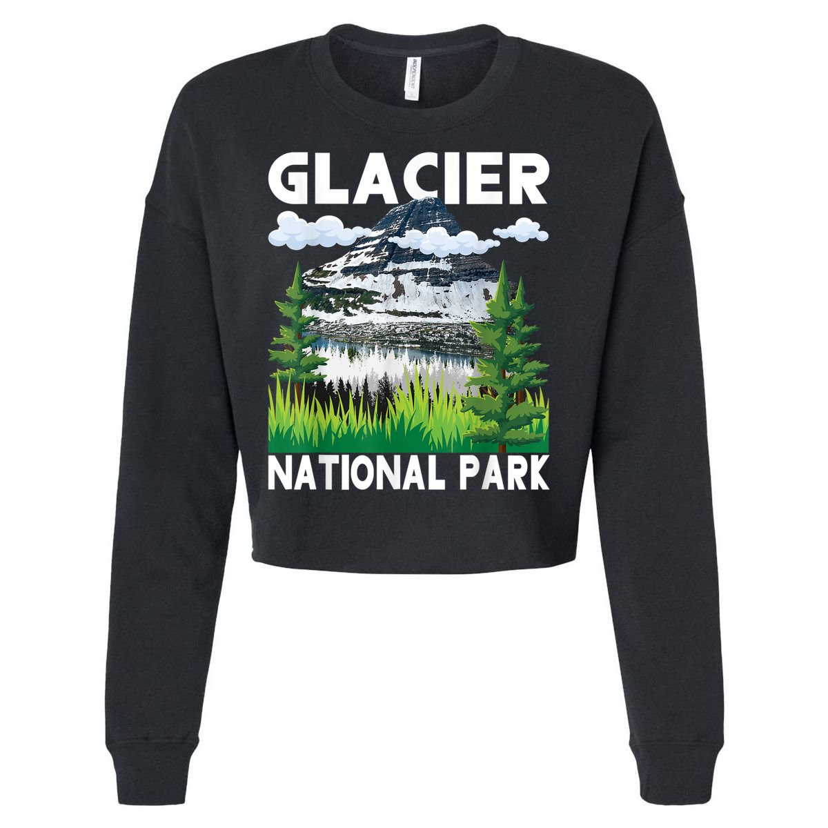 Retro Glacier National Park Hiking & Camping Lover Cropped Pullover Crew