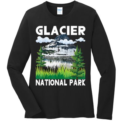 Retro Glacier National Park Hiking & Camping Lover Ladies Long Sleeve Shirt