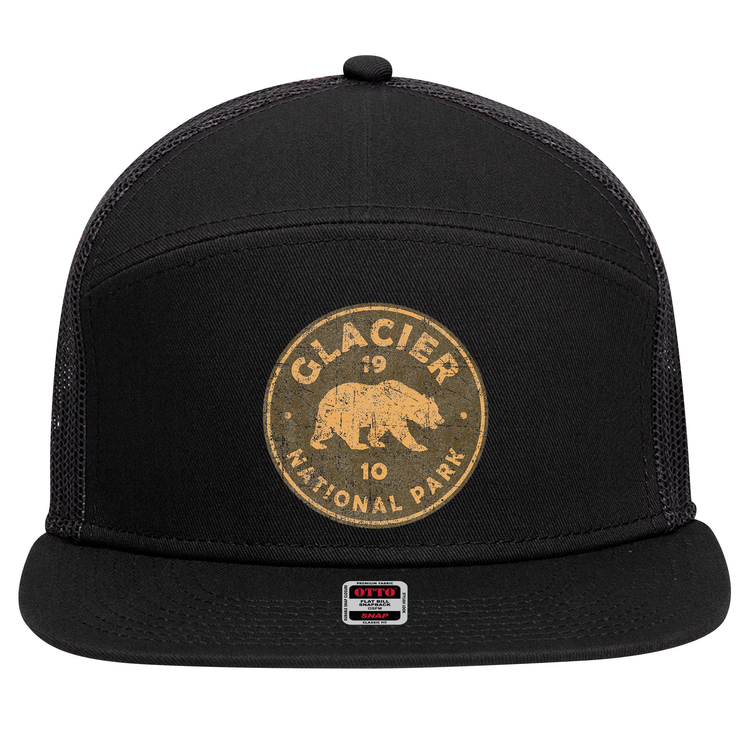 Retro Glacier National Park Montana Hiking 7 Panel Mesh Trucker Snapback Hat