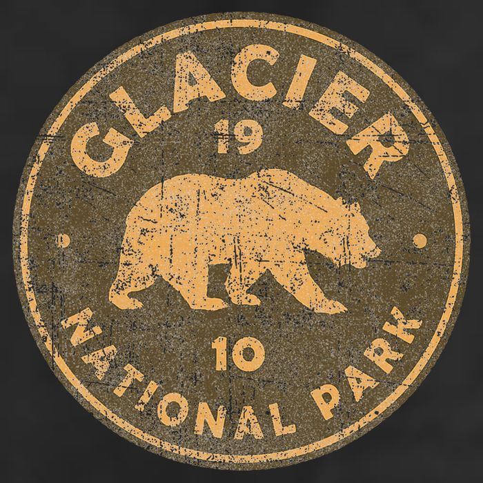 Retro Glacier National Park Montana Hiking 7 Panel Mesh Trucker Snapback Hat