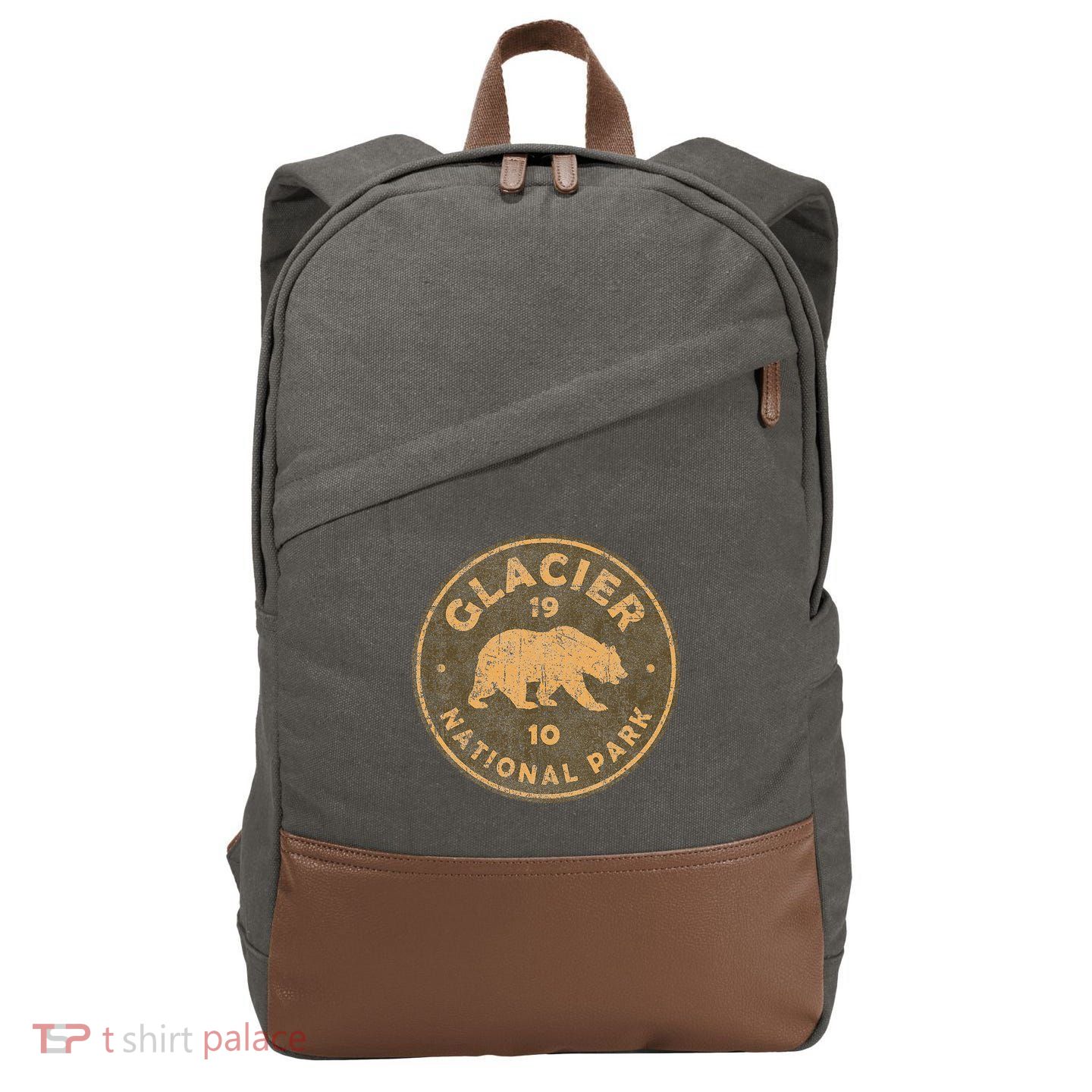 Retro Glacier National Park Montana Hiking Cotton Canvas Backpack