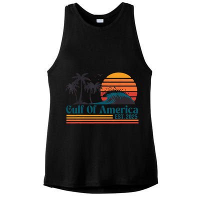 Retro Gulf Of Usa America Est 2025 American Flag Ladies PosiCharge Tri-Blend Wicking Tank