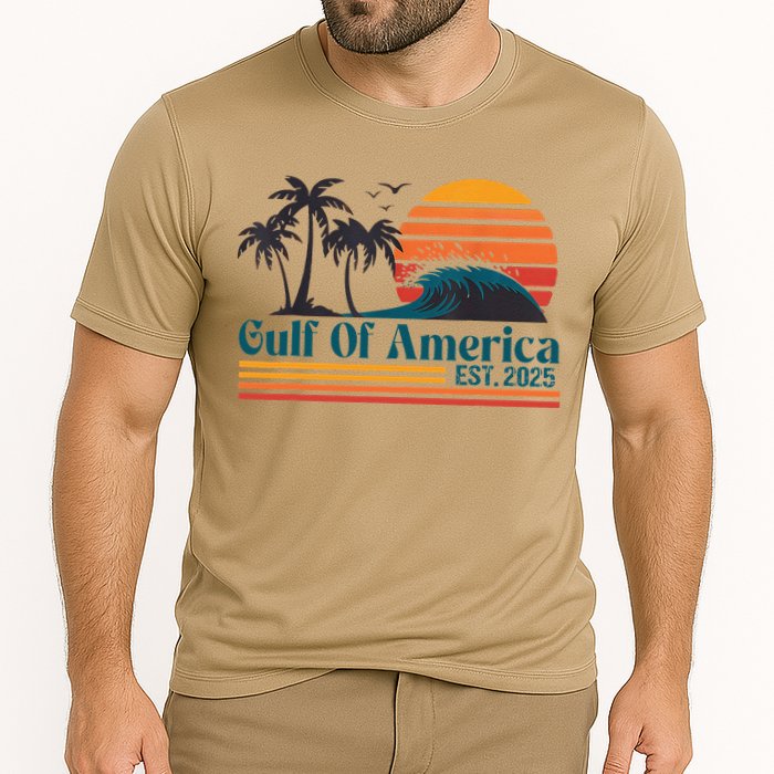 Retro Gulf Of Usa America Est 2025 American Flag Cooling Performance Crew T-Shirt
