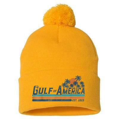 Retro Gulf Of Usa America Est 2025 American Flag Gulf Mexico Pom Pom 12in Knit Beanie
