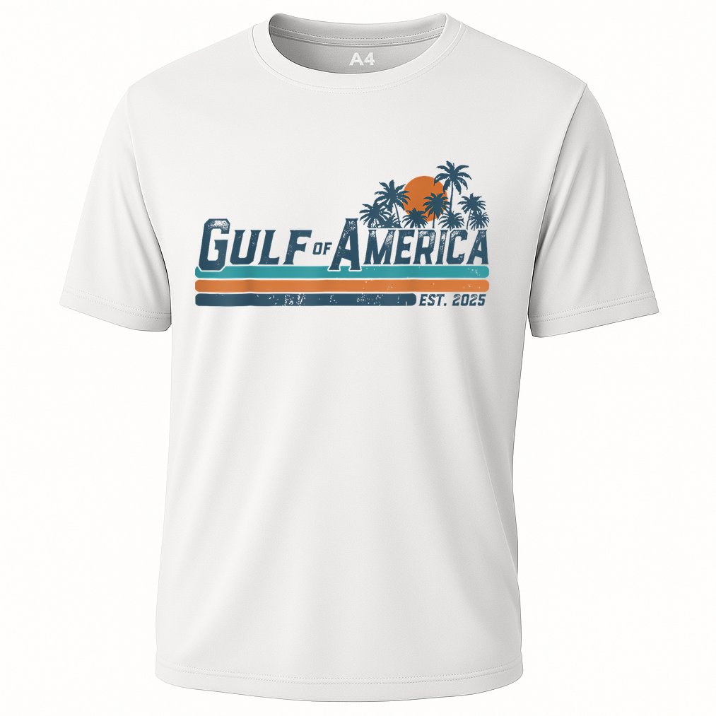 Retro Gulf Of Usa America Est 2025 American Flag Gulf Mexico Cooling Performance Crew T-Shirt