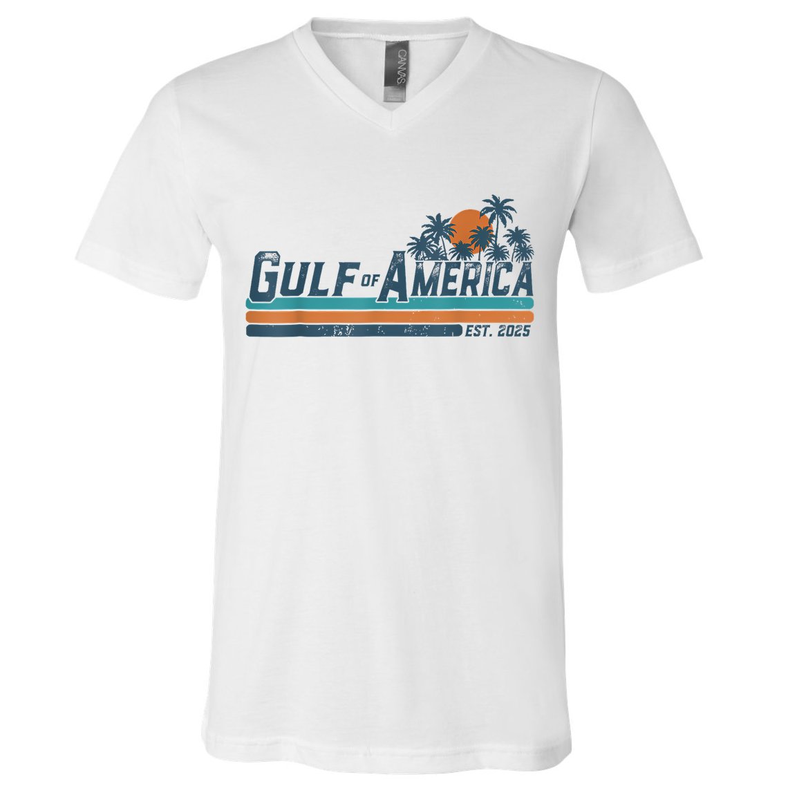 Retro Gulf Of Usa America Est 2025 American Flag Gulf Mexico V-Neck T-Shirt