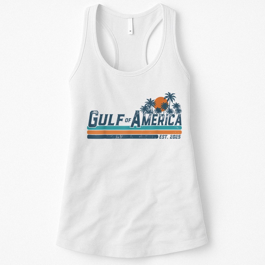 Retro Gulf Of Usa America Est 2025 American Flag Gulf Mexico Womens Tank Top