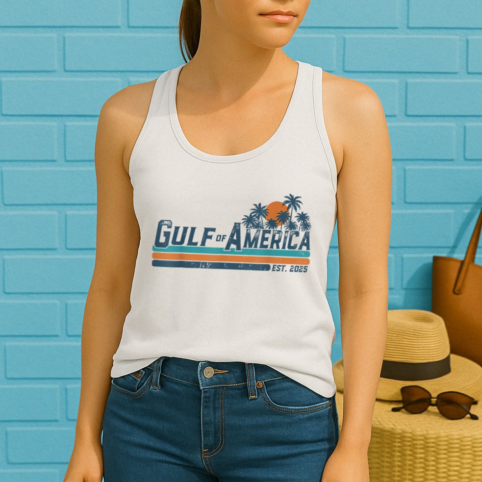 Retro Gulf Of Usa America Est 2025 American Flag Gulf Mexico Womens Tank Top