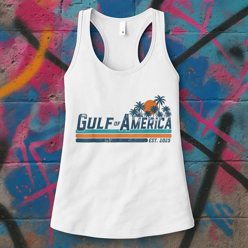 Retro Gulf Of Usa America Est 2025 American Flag Gulf Mexico Womens Tank Top