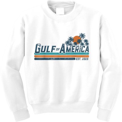 Retro Gulf Of Usa America Est 2025 American Flag Gulf Mexico Kids Sweatshirt