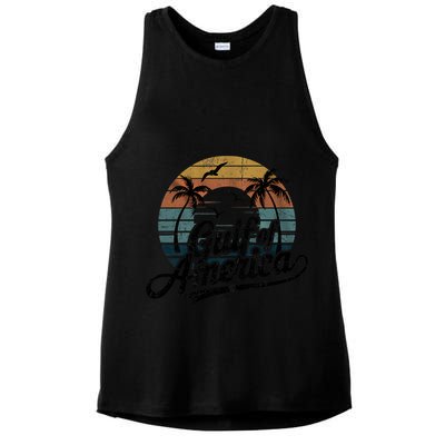 Retro Gulf Of USA America 2025 American Flag Gulf Mexico Ladies PosiCharge Tri-Blend Wicking Tank