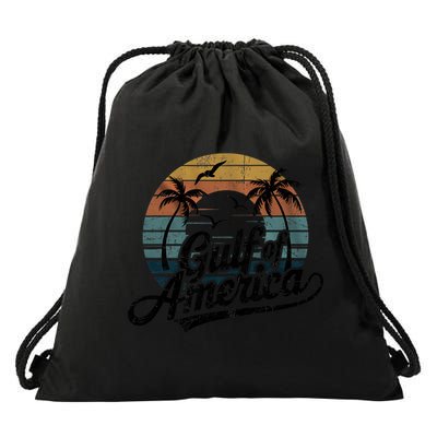 Retro Gulf Of USA America 2025 American Flag Gulf Mexico Drawstring Bag