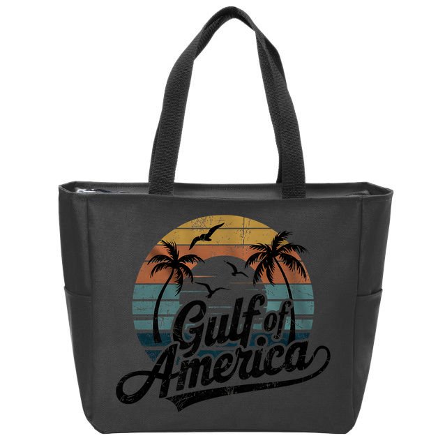 Retro Gulf Of USA America 2025 American Flag Gulf Mexico Zip Tote Bag