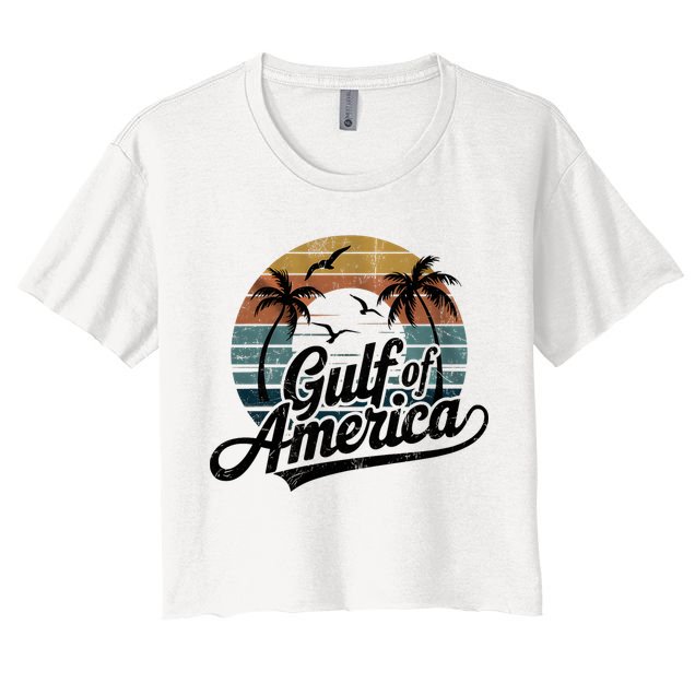 Retro Gulf Of USA America 2025 American Flag Gulf Mexico Crop Top