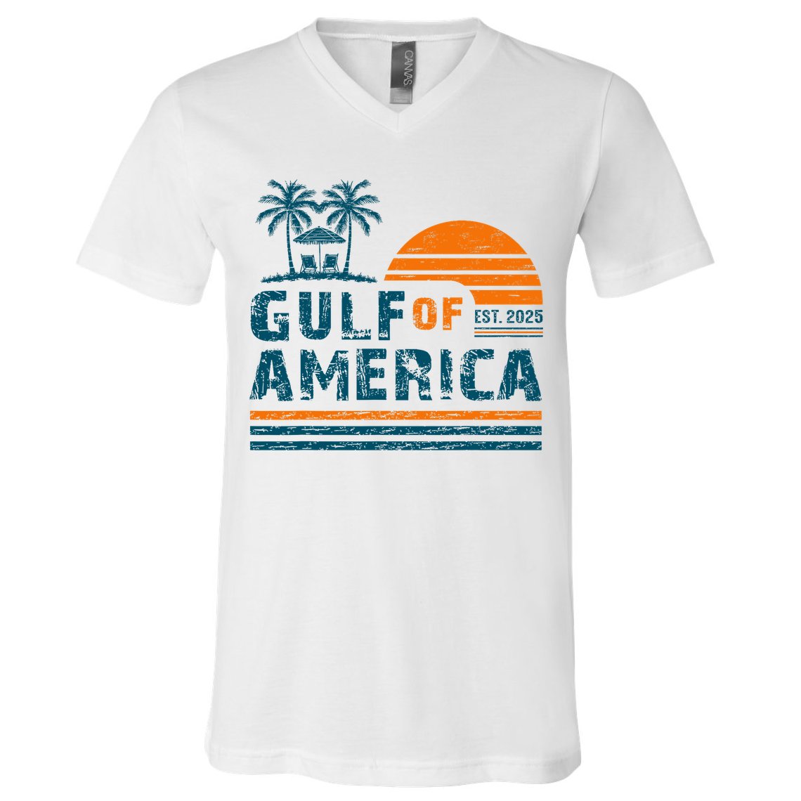 Retro Gulf Of USA America Est 2025 American Flag Gulf Mexico V-Neck T-Shirt