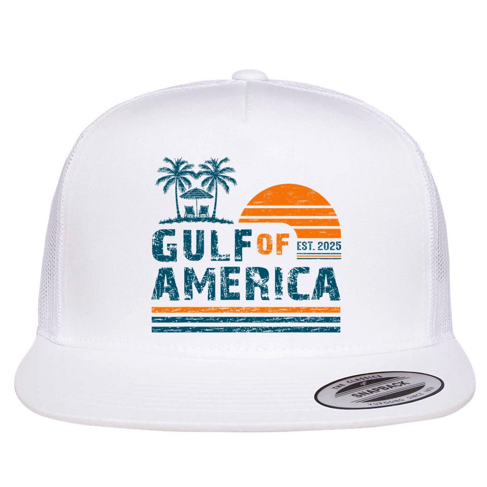 Retro Gulf Of USA America Est 2025 American Flag Gulf Mexico Flat Bill Trucker Hat