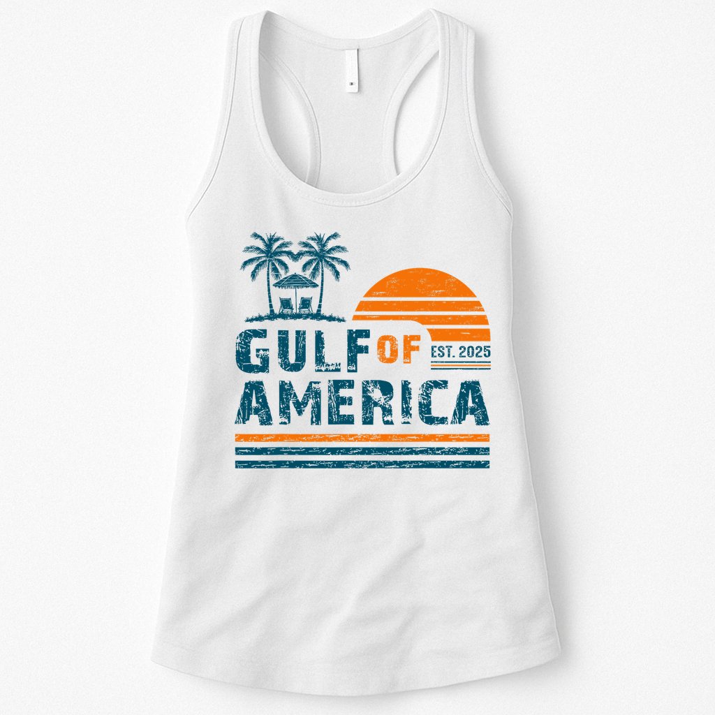 Retro Gulf Of USA America Est 2025 American Flag Gulf Mexico Womens Tank Top