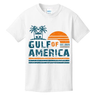 Retro Gulf Of USA America Est 2025 American Flag Gulf Mexico Kids T-Shirt