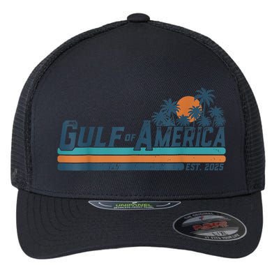 Retro Gulf Of USA America Est 2025 American Flag Gulf Mexico Flexfit Unipanel Trucker Cap