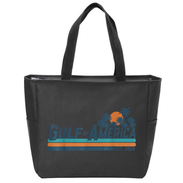 Retro Gulf Of USA America Est 2025 American Flag Gulf Mexico Zip Tote Bag
