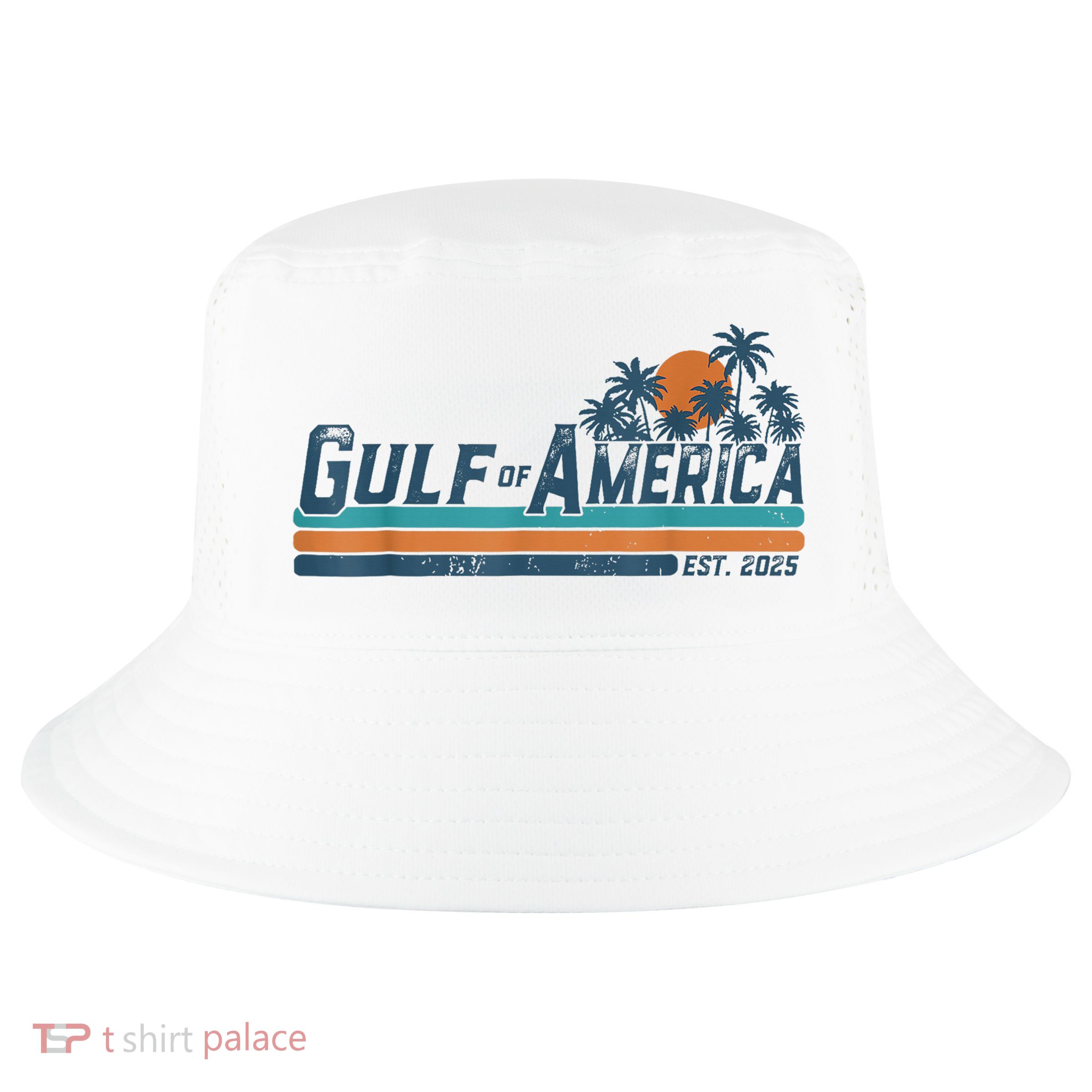 Retro Gulf Of USA America Est 2025 American Flag Gulf Mexico Cool Comfort Performance Bucket Hat