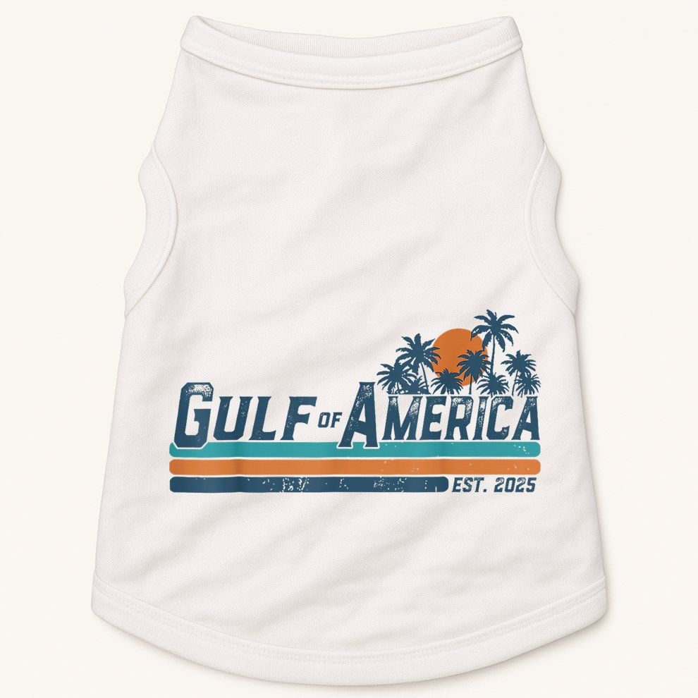 Retro Gulf Of USA America Est 2025 American Flag Gulf Mexico Doggie Tank