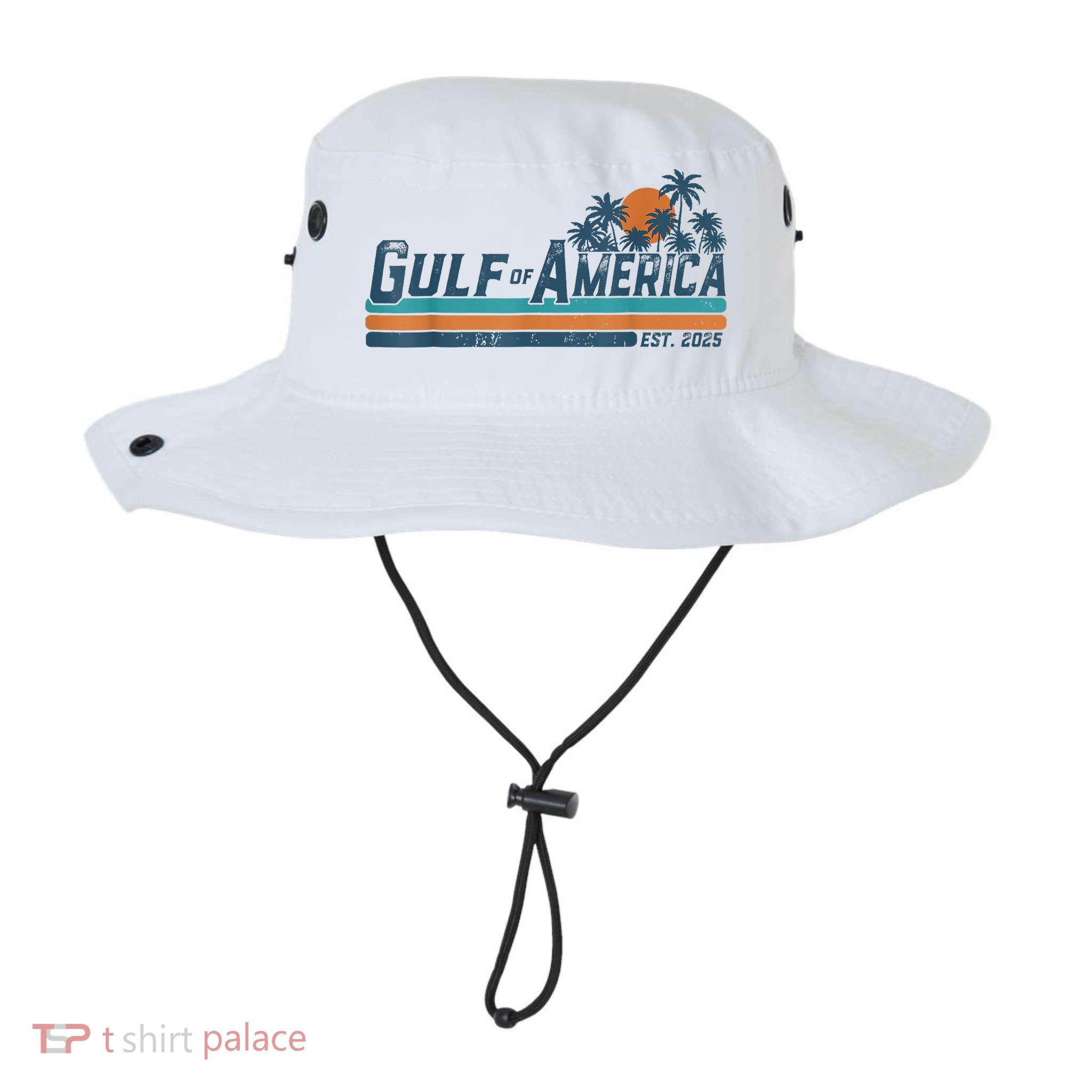 Retro Gulf Of USA America Est 2025 American Flag Gulf Mexico Bucket Hat