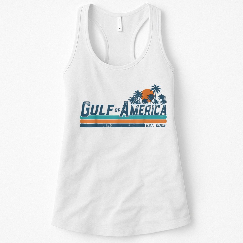 Retro Gulf Of USA America Est 2025 American Flag Gulf Mexico Womens Tank Top