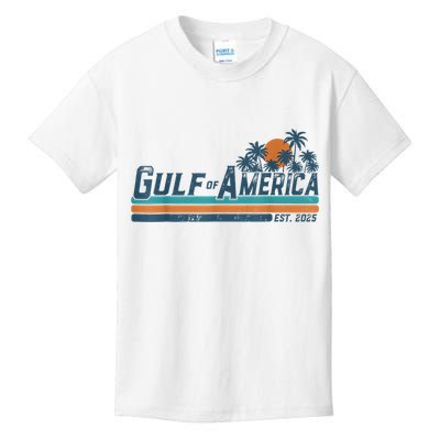 Retro Gulf Of USA America Est 2025 American Flag Gulf Mexico Kids T-Shirt