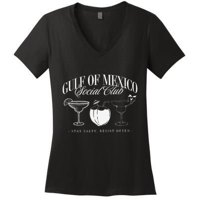 Retro Gulf Of Mexico Social Club Progressive Liberal Women's V-Neck T-Shirt