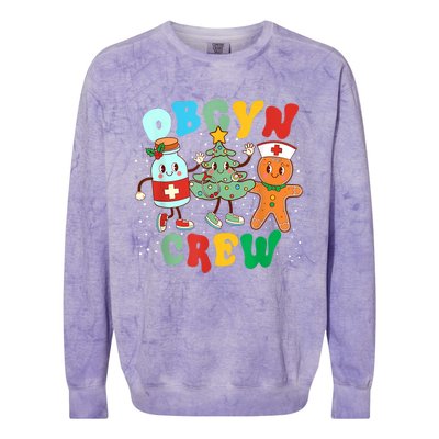 Retro Groovy Obgyn Crew Christmas Tree Latte Drink Ob Gyn Colorblast Crewneck Sweatshirt