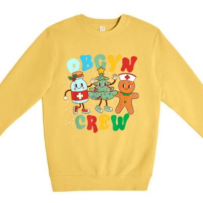 Retro Groovy Obgyn Crew Christmas Tree Latte Drink Ob Gyn Premium Crewneck Sweatshirt