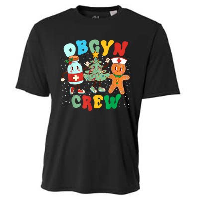 Retro Groovy Obgyn Crew Christmas Tree Latte Drink Ob Gyn Cooling Performance Crew T-Shirt