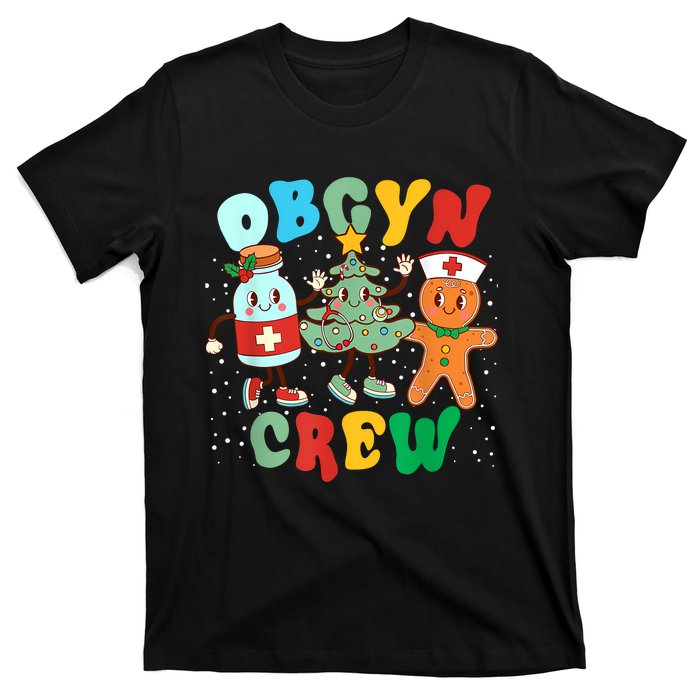 Retro Groovy Obgyn Crew Christmas Tree Latte Drink Ob Gyn T-Shirt