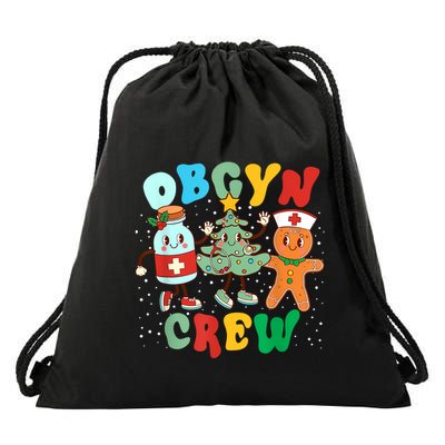 Retro Groovy Obgyn Crew Christmas Tree Latte Drink Ob Gyn Drawstring Bag