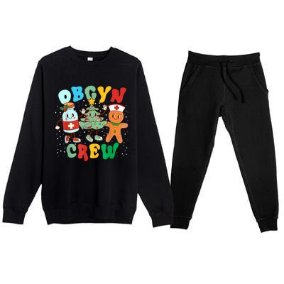 Retro Groovy Obgyn Crew Christmas Tree Latte Drink Ob Gyn Premium Crewneck Sweatsuit Set